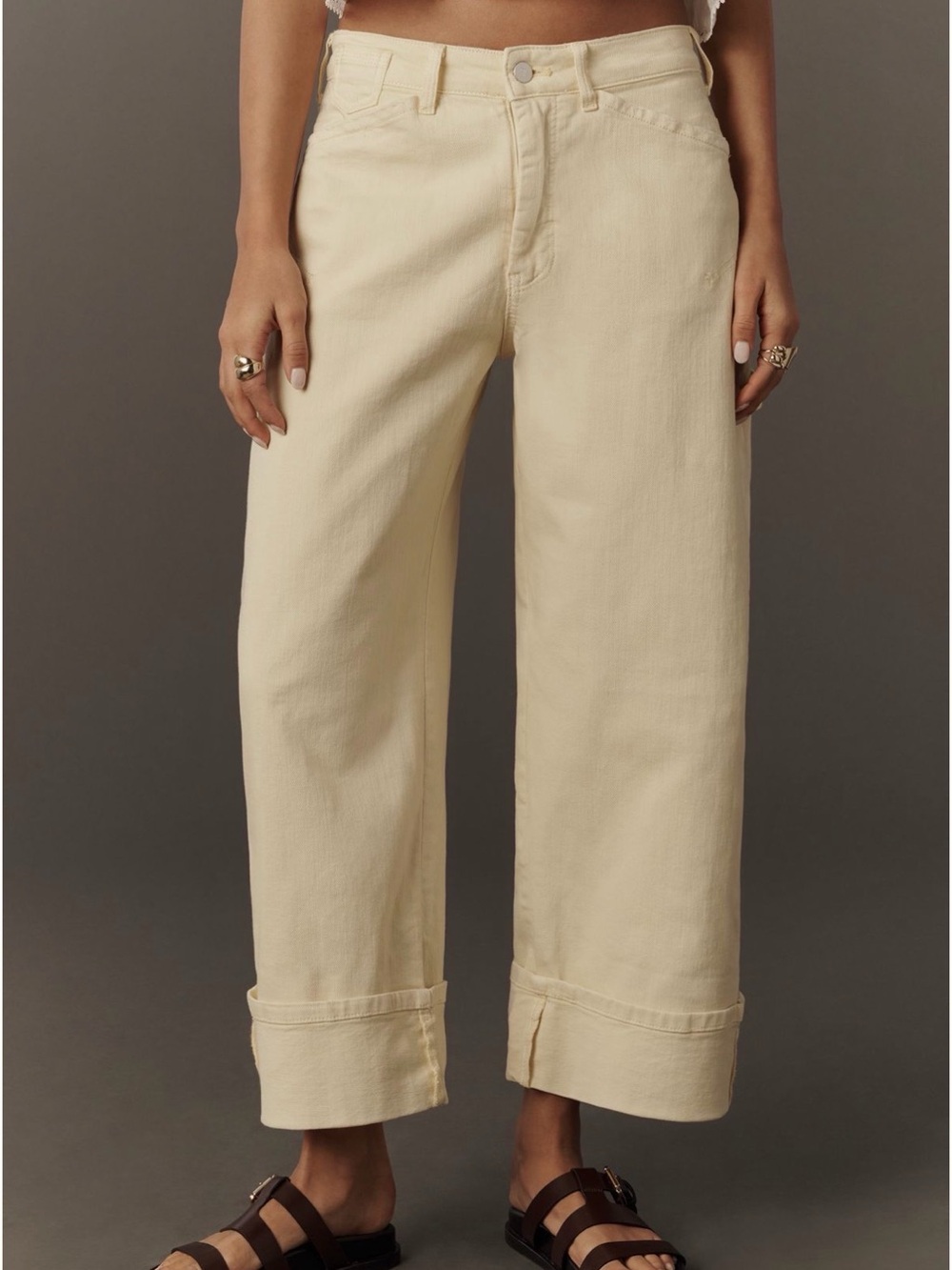 Pilcro Kayden High Rise Cuffed Carpenter Barrell Jeans, Yellow Sz 27 NWT - Picture 2 of 8